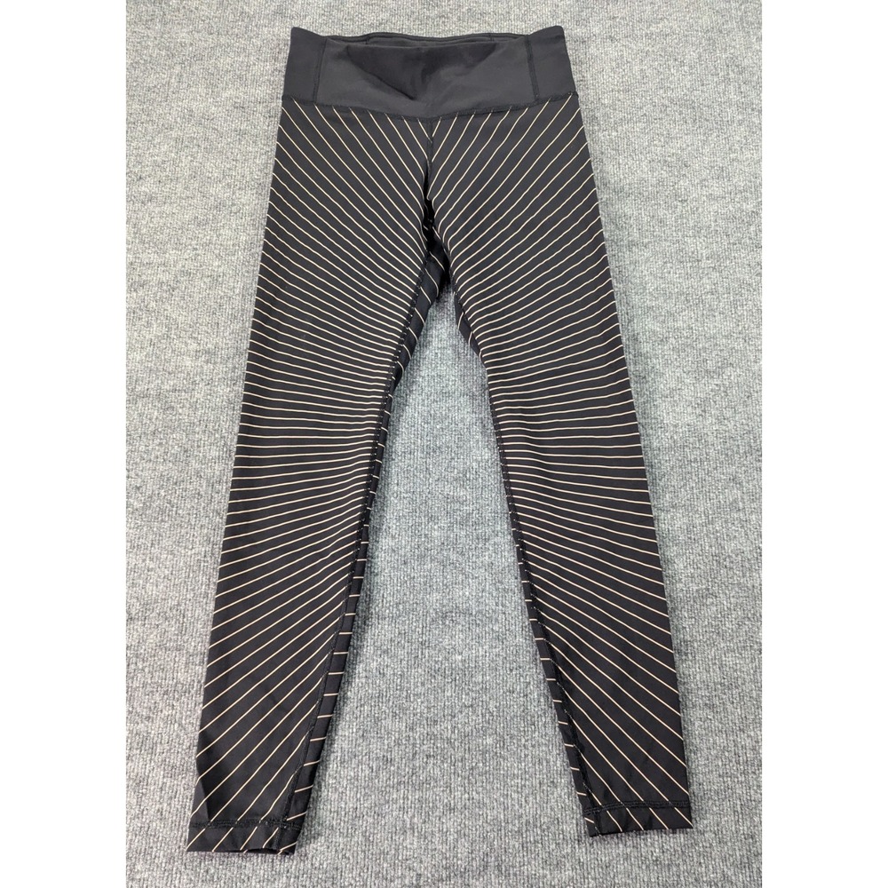 Lululemon Speed Wunder Tight Reflective Leggings Women's Size 8 Black Tan Stripe
